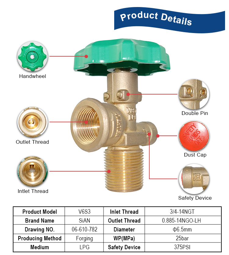 V6S3 LPGシリンダーバルブG3/4 LPG Pol